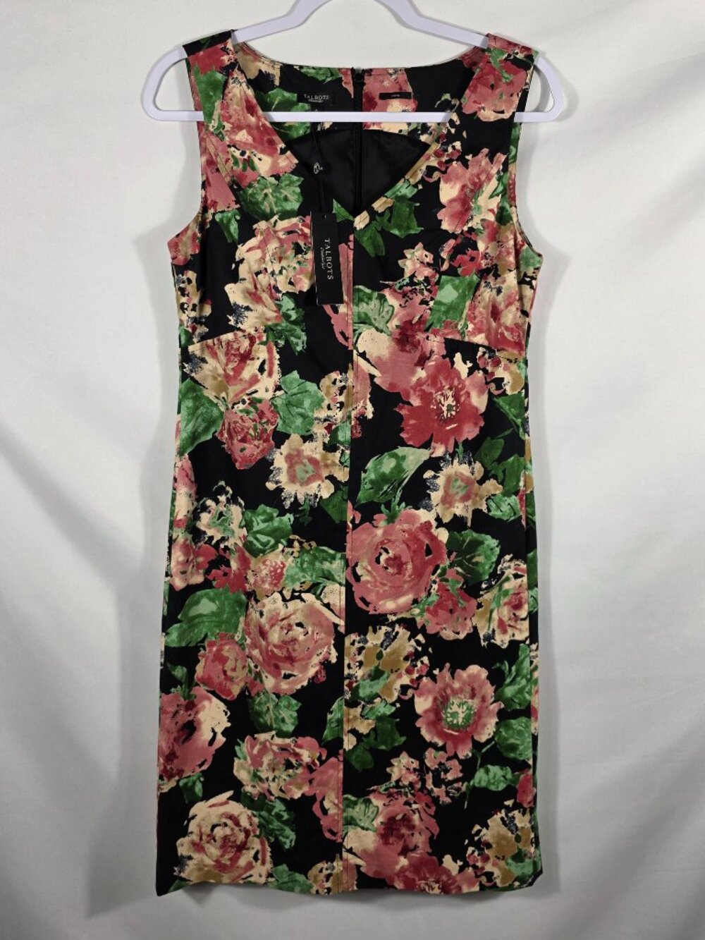 Talbots Floral Sleeveless Shift Dress Women's Size 6 Black Pink & Green NEW